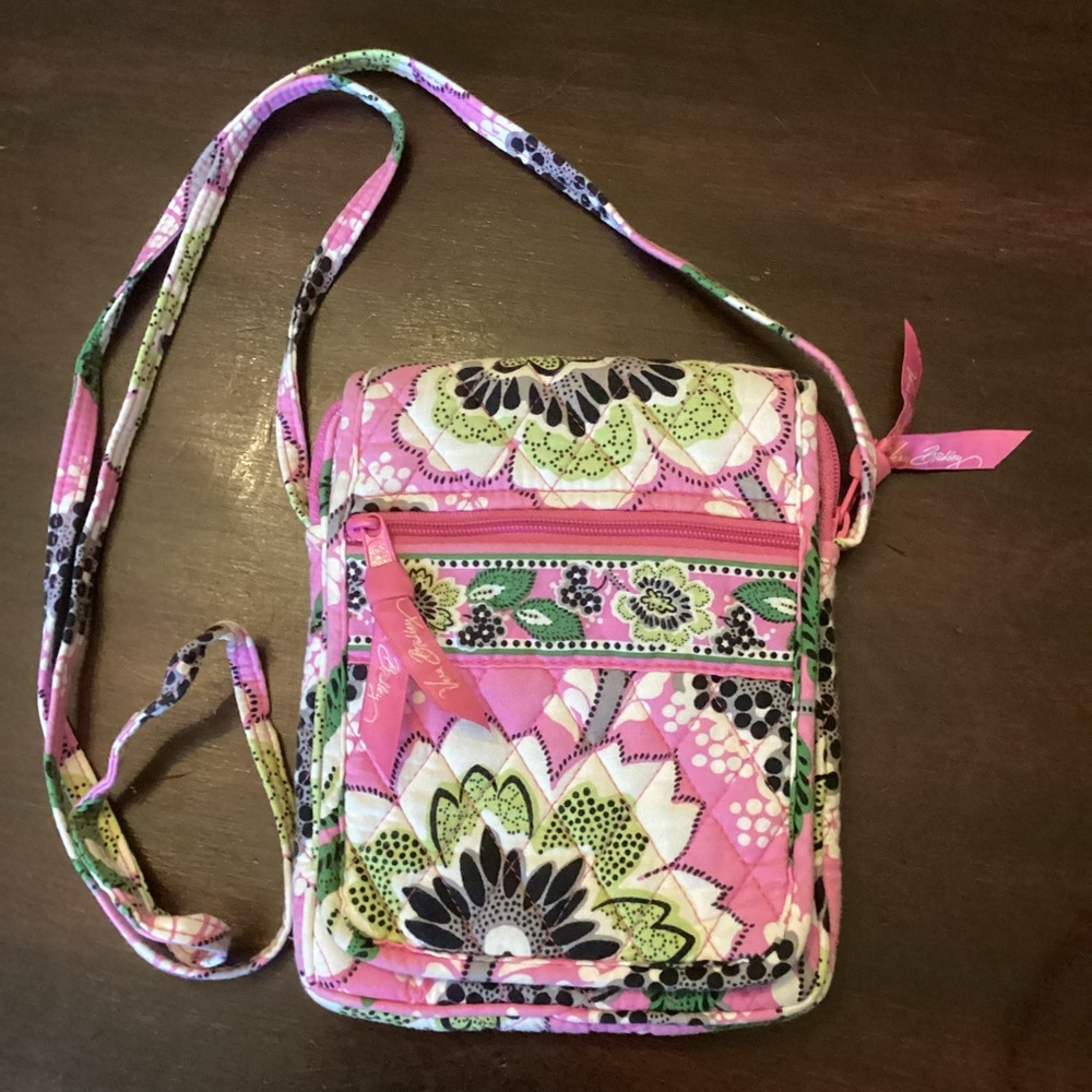 Vera Bradley Pink and Green Quilted Crossbody Bag